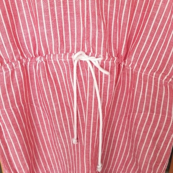 Mododoc Striped Dress Size Small Red Stripe Oversized Fit Linen Blend Adj Waist - Picture 3 of 9